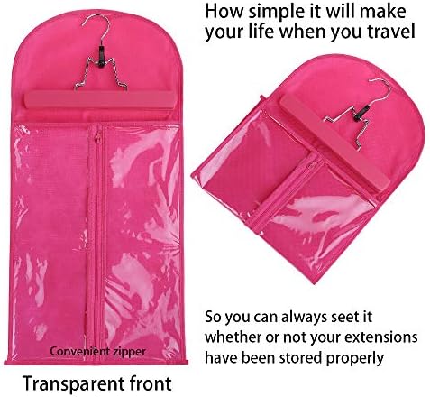 1 Pack Hair Extension Hanger with Storage Bag Wig Holder Storage Bag Bundles Hairpieces Ponytail Wig Carrier Case with Hanger for Store Style Hair Travel Pink Color - Image 6