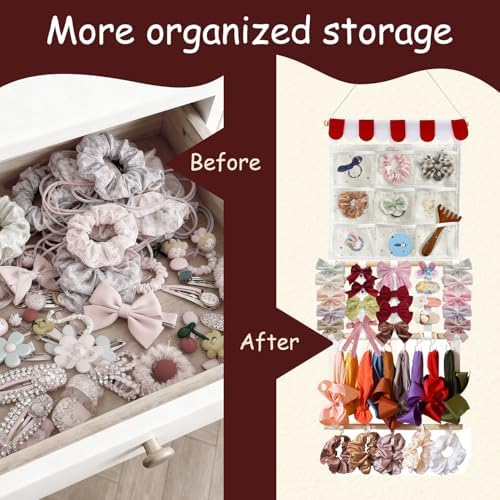 Headband Holder Bows Organizer for Girls | High Capacity Wall Mounted Hair Accessories Organizer Holder for Hair Bows & Clips | Girls Room Wall Decor (Red) - Image 4