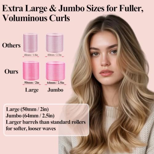 51PCS Self Grip Hair Rollers for Women, 24 Piece Heatless Curlers with Clips, 4 Sizes Jumbo Rollers (2.5", 2", 1.5", 1") for Long, Medium & Short Hair, No Heat Curling Kit for Volume & Bangs Styling - Image 5