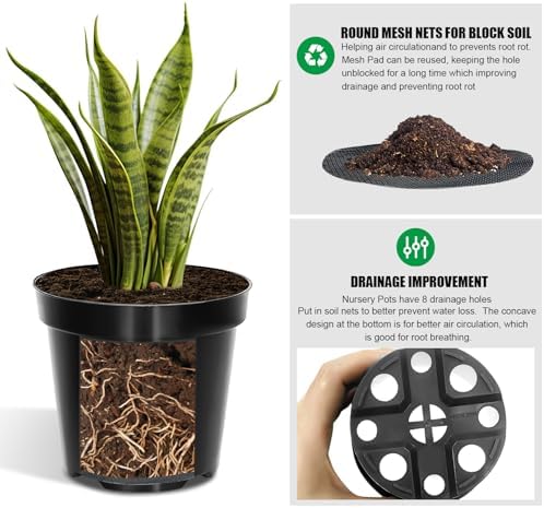 RooTrimmer 40 Pack 4 Inch Plant Nursery Pots with Mesh Pad, Sturdy Plastic Flower Planter Pots with Drainage Holes, Seed Starter Pots for Planting Seedings Cuttings Succulents Indoor Ourdoor, Black - Image 3