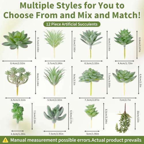 Artificial Succulents 12 Pcs Mini Fake Plants Faux Hanging Unpotted - Image 3
