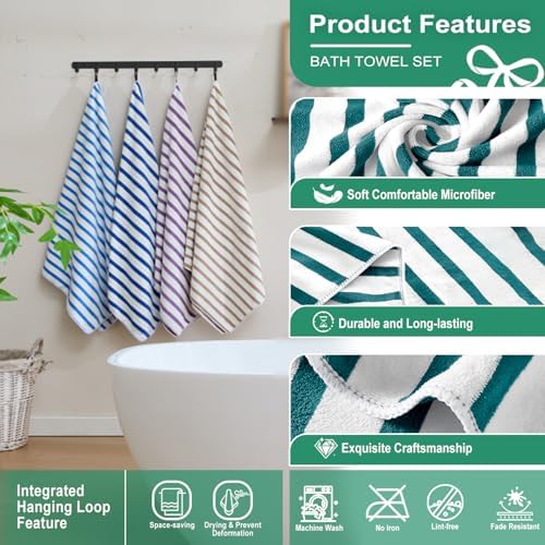 JML Microfiber Beach Towels, 6 Pack, 27" x 55", Cabana Stripe Dark Green - Image 3