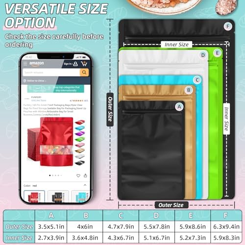 FUNFERY Stand Up Mylar Resealable Bags for Food Storage-Black 5.9x8.6 inch - Image 2