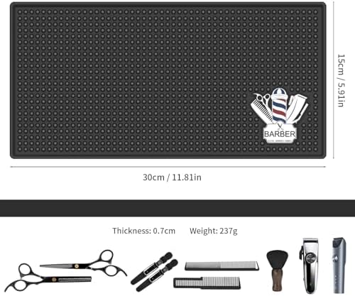 Barber Mat for Clippers Non-Slip Thickened Silicone Non-Slip Mat | Barber Shop Home Counter Workstation Organizer Mat for Scissors, Trimmers, Clippers, Hair Cards, Combs, Razors, etc (12 * 6 Inch) - Image 2