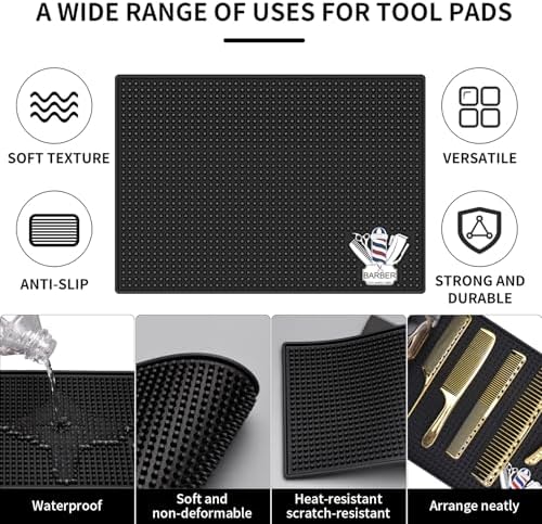 Barber Mat for Clippers Non-Slip Thickened Silicone Non-Slip Mat | Barber Shop Home Counter Workstation Organizer Mat for Scissors, Trimmers, Clippers, Hair Cards, Combs, Razors, etc (17.5 * 12 Inch) - Image 3