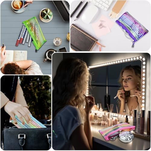 Mesh Bags with Zipper (6 Pack), Small Nylon Makeup Bag Cosmetic Pouches Travel Organizer for Purse Diaper Bag Home Organizing Striped Mix 6 Colors - Image 3