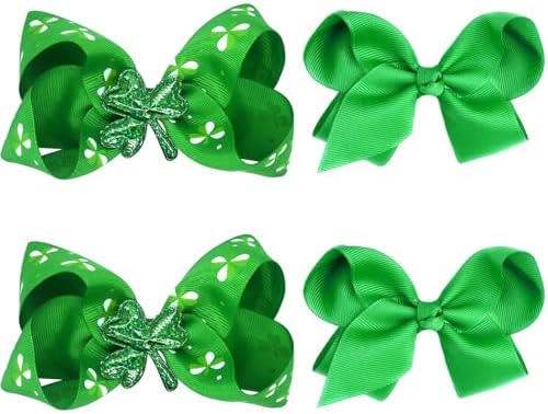 St. Patrick's Day Grosgrain Ribbon Alligator Hair Clips and Bows for Toddler Girls and Kids - 6PCS Solid Color Hair Accessories by JUCCPUL