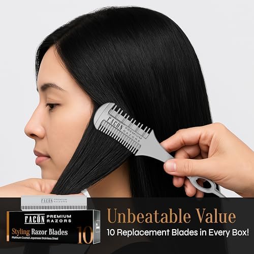 Facón Razor Comb for Hair Cutting - Professional Hair Cutting Comb Kit with 12 Replacement Blades, Double Edge Shaper for Salon & Home, Premium Styling Thinning Texturizing Split Ends Trimming Razor - Image 5