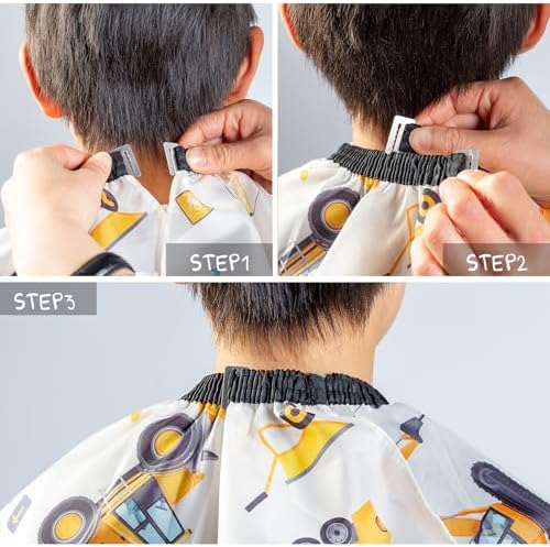 Gealaek Kids Haircut Cape and Neck Duster Brush Set with Construction Site Pattern Kids Barber Cape 55x40 Inches for Boys & Girls Salon Cape Kit (White) - Image 5