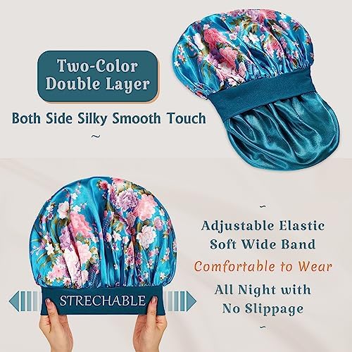 2pcs Satin Silk Hair Bonnet for Sleeping, Sleep Bonnets for Women - Image 2