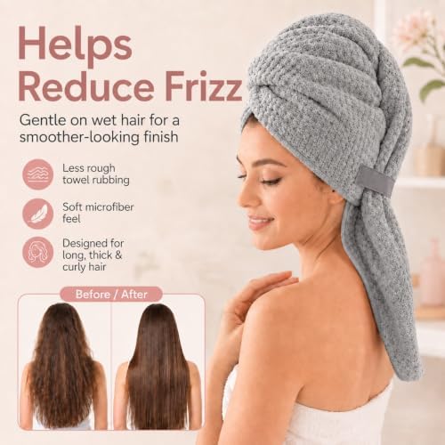 Large Microfiber Hair Wrap Towel for Women, Quick-Dry & Absorbent (Grey) - Image 4