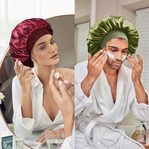 Satin Silk Bonnet for Hair, Double Layer Sleep Cap for Men & Women - Image 6