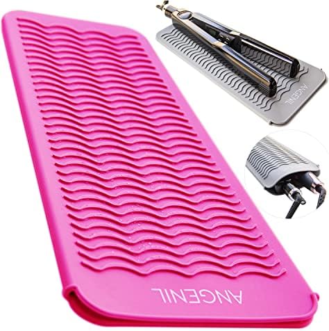 ANGENIL Resistant Silicone Mat Pouch for Hair Straightener Professional Beach Wave Curling Iron 2 in 1, Titanium Ceramic Flat Iron, Curling Wand, Crimper Hair Iron Tools, Food Grade Silicone, Pink by ANGENIL