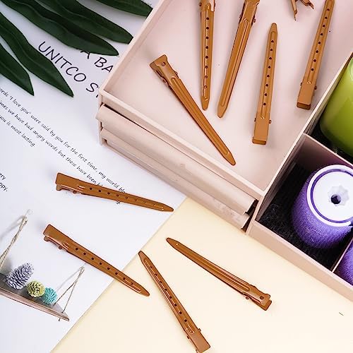 24 Packs Duck Bill Clips, Bantoye 3.35 Inches Rustproof Metal Alligator Curl Clips with Holes for Hair Styling, Hair Coloring, Brown - Image 6