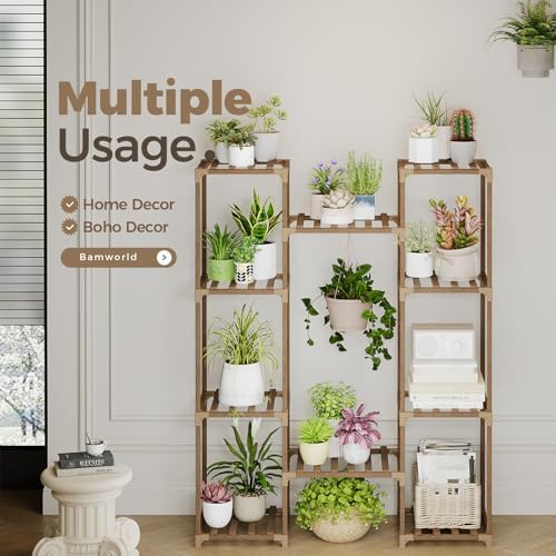 Bamworld Plant Stand Indoor Outdoor Hanging Shelf for Multiple Plants Tall Large Holder for Living Room Patio Balcony Garden (A-Cabinet-Wider) - Image 4