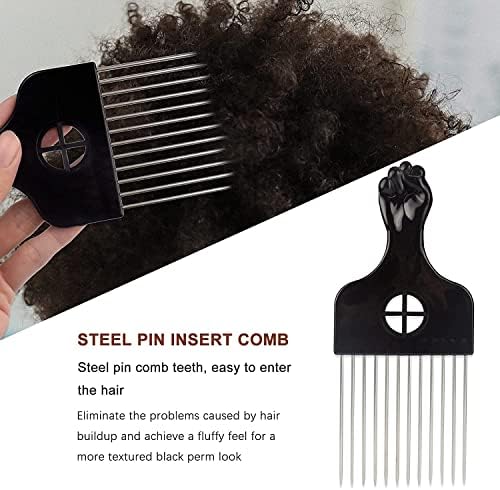 Magic Curl Sponge Set for Barber Hair Styling: Afro Twist Hair Brush, Metal Pick Comb, and Styling Combs (Black-A) - Image 3