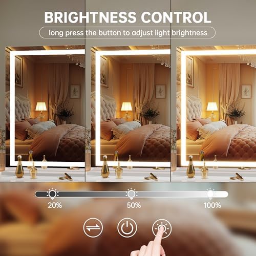 Hasipu Vanity Mirror with Lights, 42" x 30" LED Makeup Mirror, Lighted Makeup Mirror with Dimmable 3 Modes, Touch Screen Control Vanity Mirror Square White - Image 4
