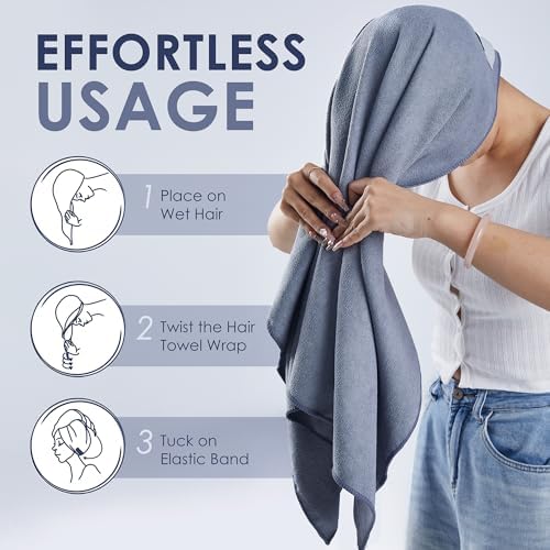 SimpleField Large Microfiber Hair Towel Wrap (27x40 Inches) for Women, Anti-Frizz Flat Rectangle Drying Towel with Full Hair Coverage Design, Elastic Band for Long, Curly and Thick Hair (Bright White) - Image 6