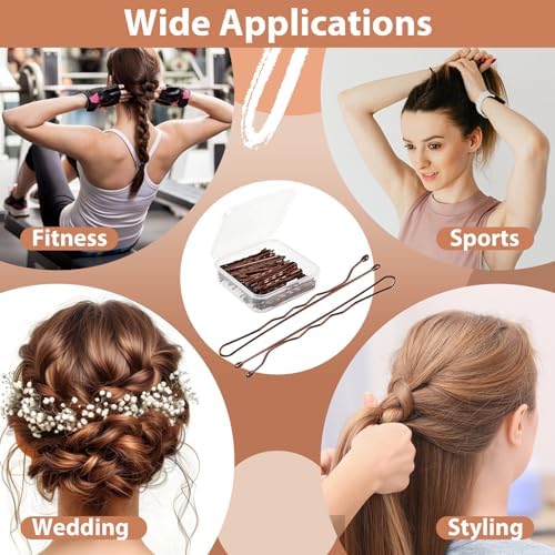 2.2 Inch Brown Hair Bobby Pins Metal Clips Twisted Spiral Curved Ball Tips Non-slip Decorative Long Short Women Girls Nickel Free Hairdressing Wedding Accessories with Case 100 PCS - Image 6
