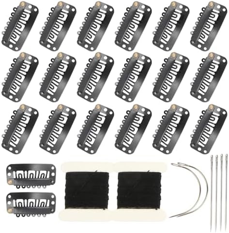 20 Pieces Hair Extension Clips, Black Wig Clip with Needles and Threads Set by YUXIANG