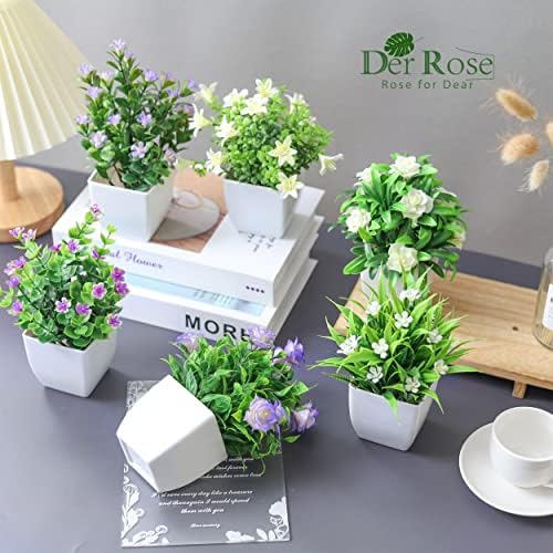 Der Rose 6 Pack Small Fake Plants with Flowers, Spring Home Bathroom Decor - Image 4