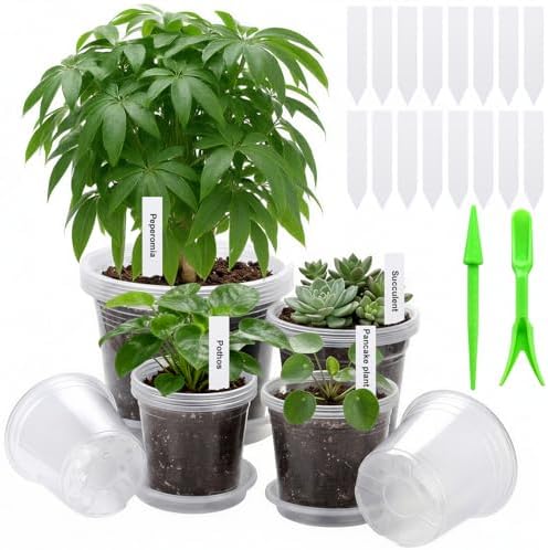10/7/6/5 Inch Clear Nursery Pots with Drainage & Saucers, 16Pack Large Plant Pots with Labels, Seedling Tool & Hole Puncher, Plastic Nursery Pots for Succulents, Seedings, Herbs, Flowers, Vegetables by zalovvi