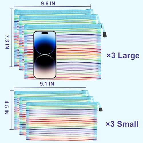 Mesh Bags with Zipper (6 Pack), Nylon Makeup Bag Cosmetic Pouches Travel Organizer Case for Purse Diaper Bag Home Organizing Striped Multi Size Blue - Image 7