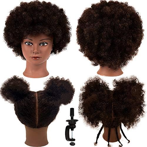 African Mannequin Head with 100% Human Hair Mannequin Head Curly Cosmetology Manican Mannequins Heads with Stand for Display Practice Braiding Styling Training Head Hair Styling by Unknown