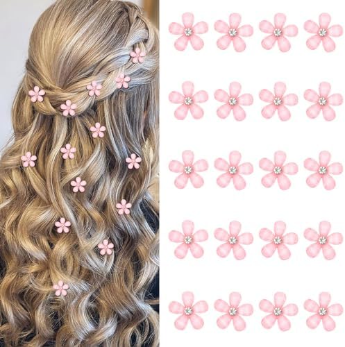 YISSION Mini Pink Flower Hair Accessories - 20Pcs Rhinestone Decorative Barrettes, Pins and Clips for Girls, Women, Weddings and Bridal Occasions by YISSION