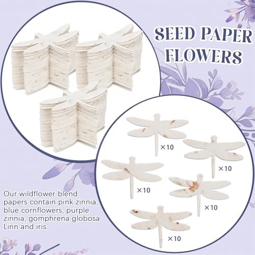 Dunzoom 50 Pcs Plantable Seed Paper Tags Wildflower,Dragonfly Shape - Image 2