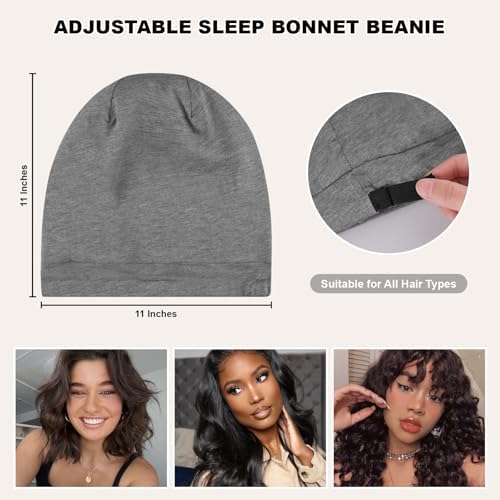ZHENSILK 4Pcs Silk Satin Bonnets for Women Men, Adjustable Hair Wrap Slouchy Beanie Hat for Curly Hair - Image 5
