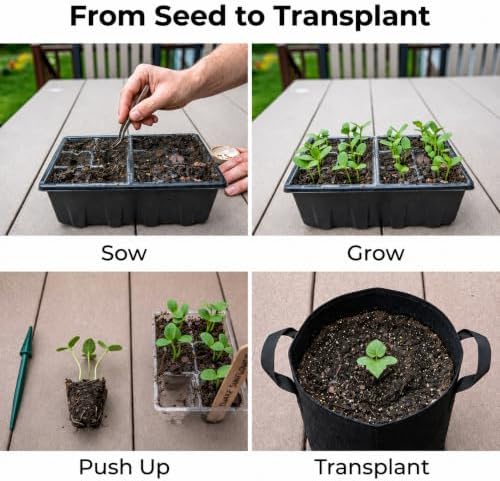 Gardzen 10 Pack Push-Up Seed Starting Tray, Pop Up Plant Germination Trays, Seed Starter Kit with Adjustable Humidity Vented Dome, 6.6" x 4.5", Total 120-Cell, Clear - Image 7