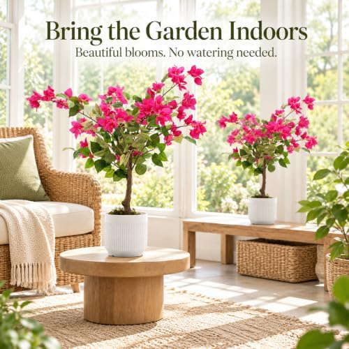 2 Pack 30" Artificial Bougainvillea Trees in Pots, Pink Flowers - Image 2