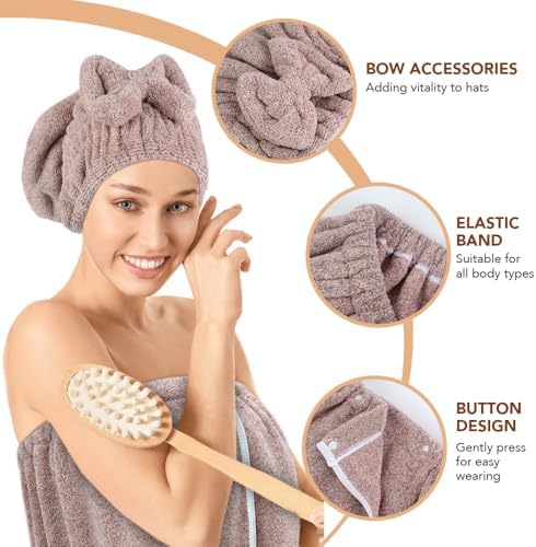 SUNLAND Microfiber Women Bath Towel Wrap & Hair Drying Towel Set, 32"x60" - Image 3