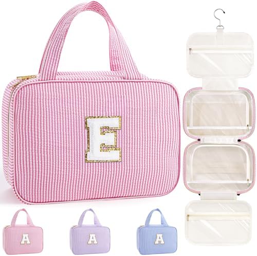 TOPEAST Gifts for Teen Girls Kids - Travel Hanging Toiletry Bag, Personalized Initial Toiletry Pouch, Gifts for Mom Daughter Sister Friends, Letter E, Pink by TOPEAST