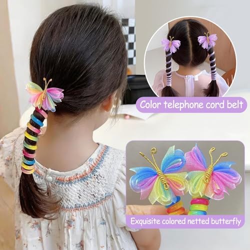 8 Pcs Butterfly Telephone Wire Hair Bands for Kids Girls Colorful Butterfly Spiral Hair Ties Phone Cord for Kids Butterfly Braided Ponytail Hair Bands DH- (Mesh) - Image 6