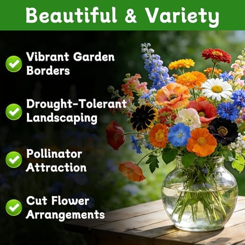 LUOJIBIE Wildflower Seeds Bulk, 10,000+ Flowers Seeds for Planting Outdoor, 16 Varieties Annual & Perennial Flowers Seeds Mix Color for Garden, 2 Oz Packet, Non-GMO, Attracts Pollinators, Easy to Grow - Image 2