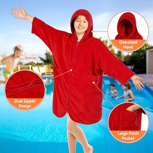 SUN CUBE Kids Hooded Towel Robe, Zip-Up Fleece Swim Cover Up, Ages 7-12 - Image 3