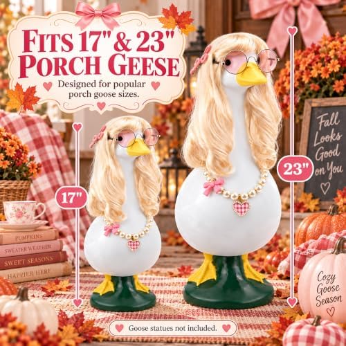 5PCS Porch Goose Outfits Blonde Goose Wig Set for 17 & 23 Inch Goose Statue - Image 3