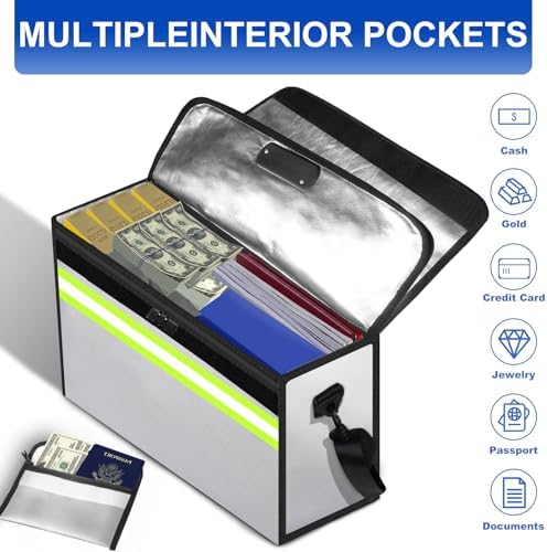 Fire Proof Bag for Documents with Removable Folder Layers/Money Bag 6500°F,Fireproof Waterproof Bag with Lock,Portable Home Travel Fire Box Safe for Documents/Valuables/Cash(14.1x9.5x4.2 inches) - Image 6