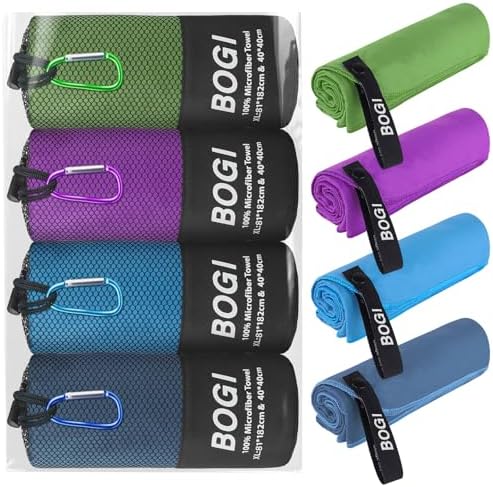 BOGI 4 Pack(8 pcs) Microfiber Travel Sports Towel-Quick Dry Towel, Soft Lightweight Microfiber Camping Towel Absorbent Compact Travel Towel for Camping Gym Beach Bath Yoga Swimming Backpacking-X Large by BOGI