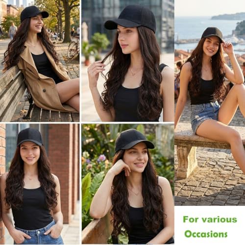 Hat Wig Baseball Cap Hat with Long Wavy Wig Layered Brown Hair - Image 7