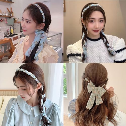 2Pcs+1 Retractable Pocket Headband, Vintage floral Hairband for a variety of hair accessories + Portable Adjustable Hair Hoop with Plastic Storage Bag for Washing Makeup Travel Outdoor-Green - Image 4