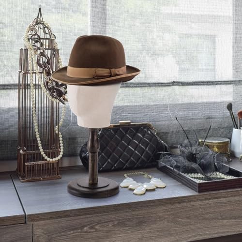 Peohud 21 Inch Mannequin Head, Canvas Wig Stand with Head, Linen Dome Model Head with Detachable Wood Stand for Hats, Caps, Headdress, Wig Making, Headband Display - Image 6