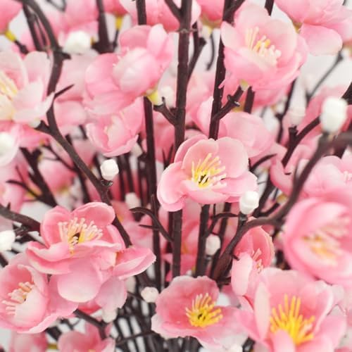 Artificial Cherry Flowers Branches 10PCS Silk Cherry Blossom Tree Stems Faux Cherry Flowers Vase Arrangements for Home Indoor Decoration Vase Table Living Room Bedroom Spring Decor (Pink) - Image 3