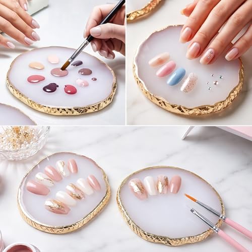 2 Pcs Resin Nail Art Palette, White Gold Edge Mixing Tray - Image 5