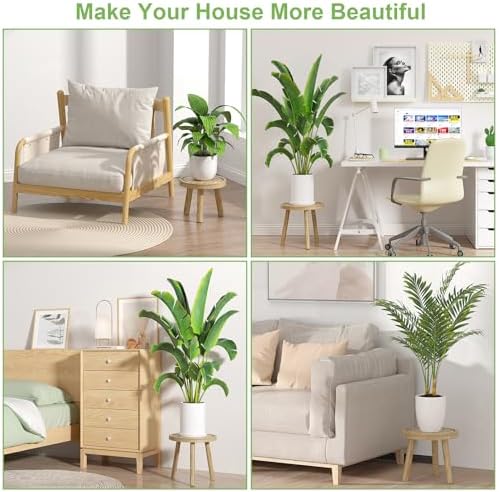 5-Pack Wood Plant Stands Indoor, Single Plant Stand for 6-12 Inch Pots, Mid-Century Modern Plant Stool, Tall Plant Stand for Large Plants for Living Room, Balcony, Office (Light Brown) - Image 5