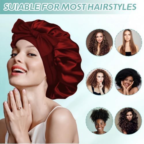 Silk Bonnet for Sleeping Women，Hair Bonnet for Sleeping Silk Night Cap for Curly/Natural Hair Skin Russet‌, Large - Image 6