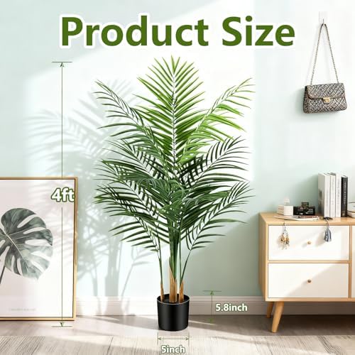 4ft Artificial Palm Tree Indoor, Large Fake Tropical Areca Palm with 13 Trunks, Tall Faux Floor Plants for Indoor Living Rooms Offices Bedroom Home Decor - Image 5