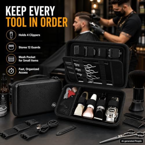 Boobowl Hard Travel Case for Hair Clippers, Barber Tool Organizer - Black - Image 6